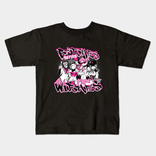 Bitches Before Witches Kids T-Shirt by savagesparrow